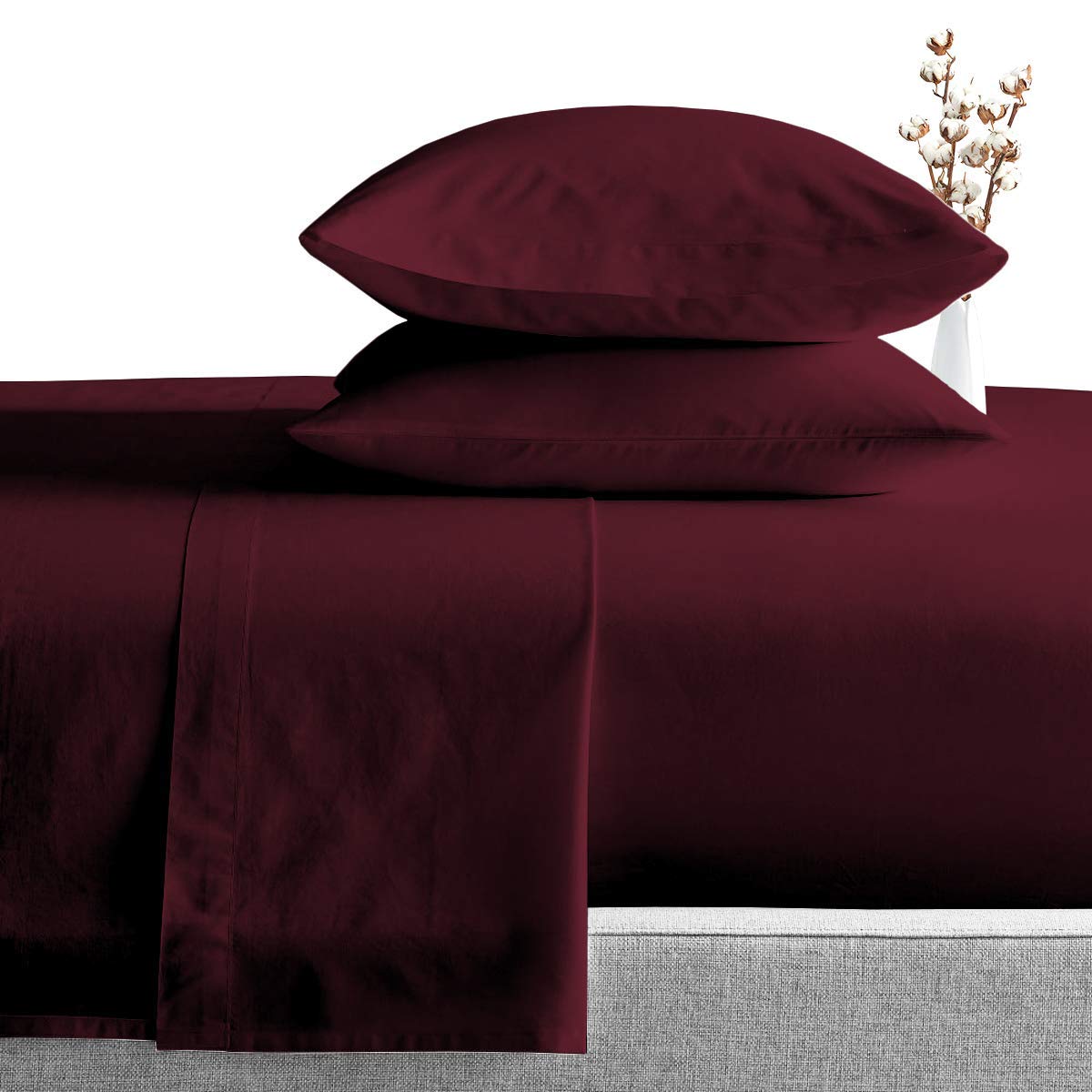 Microfiber Bedsheet With 1 Pillow Cover - Size 60 X 90 Inches, Wine | 300 Thread Count - Smooth, Breathable, Comfortable Single Bedsheet