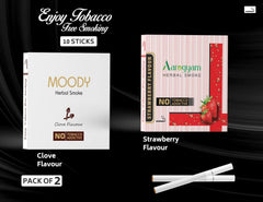 Aarogyam Herbals Pack Of 2 Flavours 100% Tobacco & Nicotine Free Cigarette For Relieve Stress & Mood Enhance Product Strawberry, Moody Clove Flavour - 10 Sticks X 2 Packets