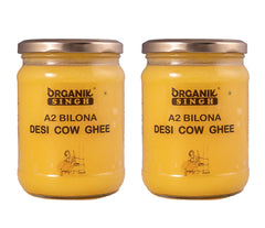 Organic A2 Bilona Desi Cow Ghee By Organik Singh | Great Source Of Energy & Vitamin Healthy Desi Ghee Perfect For Baking | 1 Litre (500ml * 2) 33.8 Ounce | Jar Pack