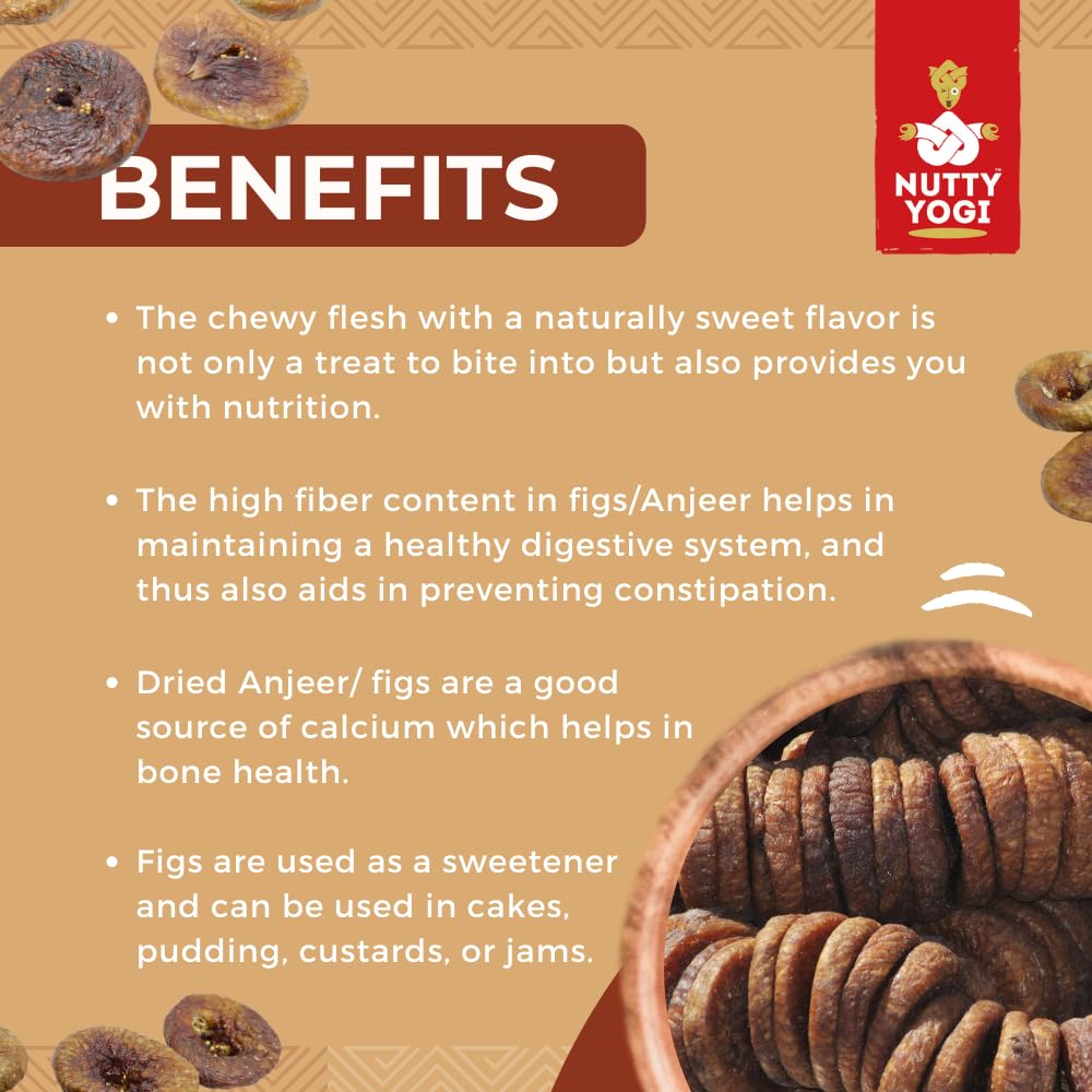 Natural Premium Dried Afghani Anjeer Dried Figs By Nutty Yogi 400gm, | Rich Source Of Fibre Calcium & Iron | Low In Calories Fat Free Anjeer Jar Pack | 14.1 Ounce