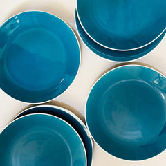 Retro Green Handcrafted Ceramic Dinner Set - 12 Pieces | 6 Dinner Plates + 6 Katori Bowls, 180ml Each Dinnerware Set | Serving For 6, Microwave Safe & Dishwasher Safe