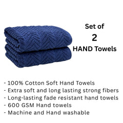 Stamio Cotton Hand Towels 400 Gsm | Home & Kitchen Use, Gym, Wash Basin, Sports | Soft, Absorbent, Quick Dry, Full Large Size (Set Of 2)- Navy Blue