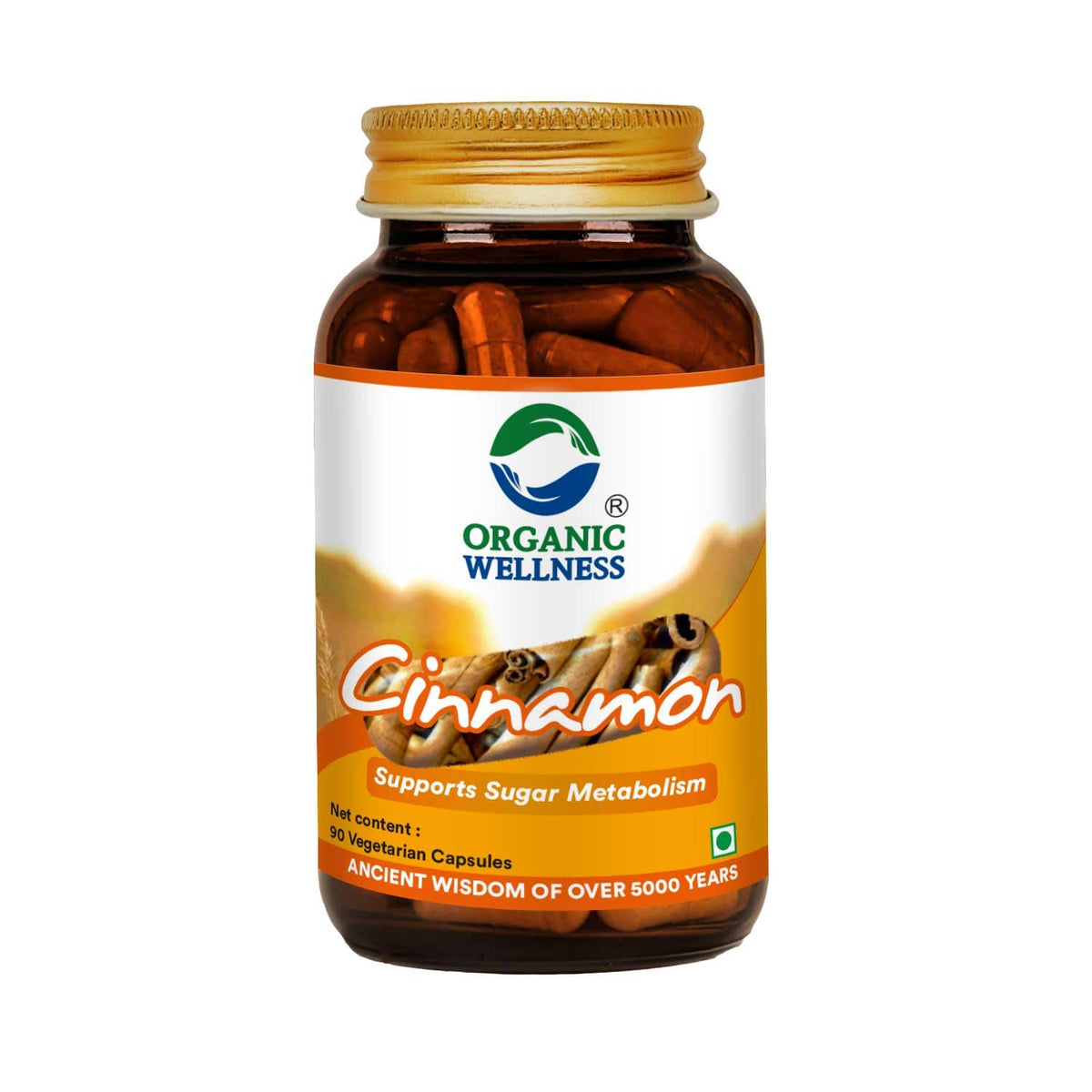 Organic Wellness Cinnamon Capsules For Antioxidants, Boost Immunity, Support Metabolism, Helping Combat Oxidative Stress & Promoting Overall Well - Being | 90 Veg Capsules 150gm 0.3lbs