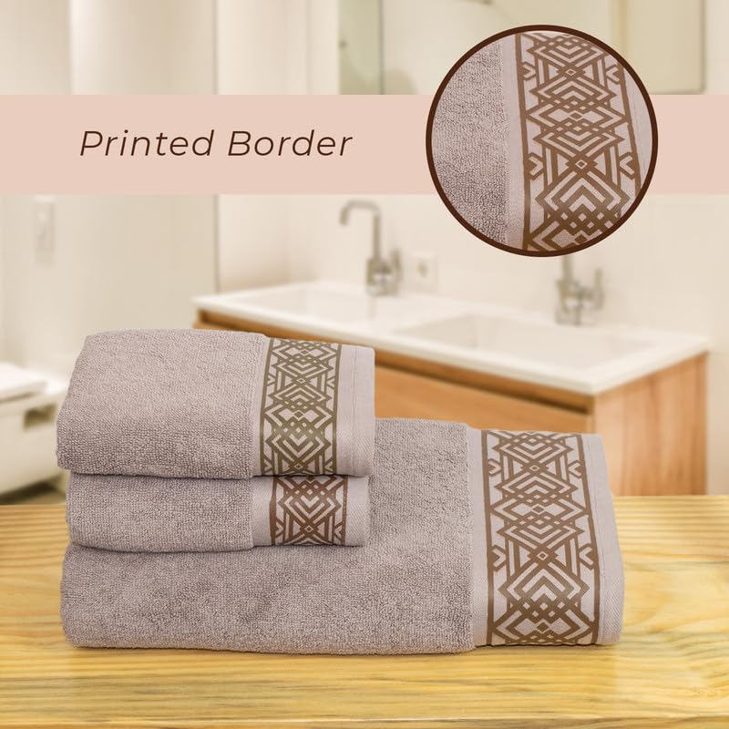 Rangoli 100% Cotton Fibre 2 Hand & 1 Bath Towel 1100 Gsm | Highly Durable & Absorbent Towel | Skin-Friendly & Quick Drying Luxury Towels (Brown) - Pack Of 3
