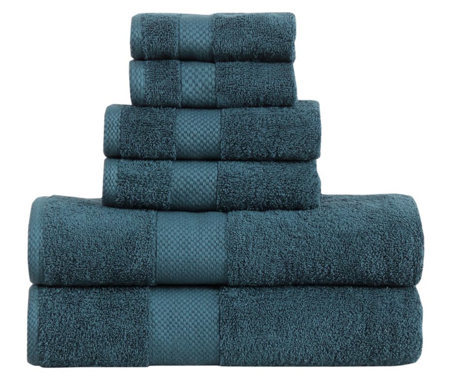 Fash Home International Micro Twist 2 Bath +2 Hand + 2 Face Towel 1200 Gsm | Pack Of 6 (Peacock Blue)