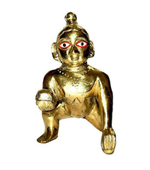 Beautiful Handcrafted Laddu Gopal Statue, Bal Krishna Idol, Brass, Gold - 10 Cm, Golden Handmade Idol, Traditional Deign, Home Décor, Kanha Jii Murti, God Idol - 1 Piece