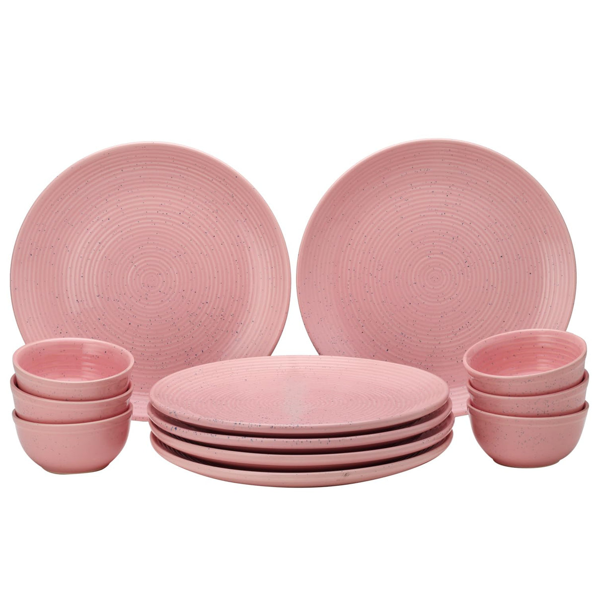 Hand Painted Ceramic Dinner Set Of 12 Pieces Dinnerware Set - Pastel Pink | Set Of 6 Dinner Plates + 6 Salad Bowl, 180ml Each - Microwave & Dishwasher Safe | Crockery Set For Dining & Gifting