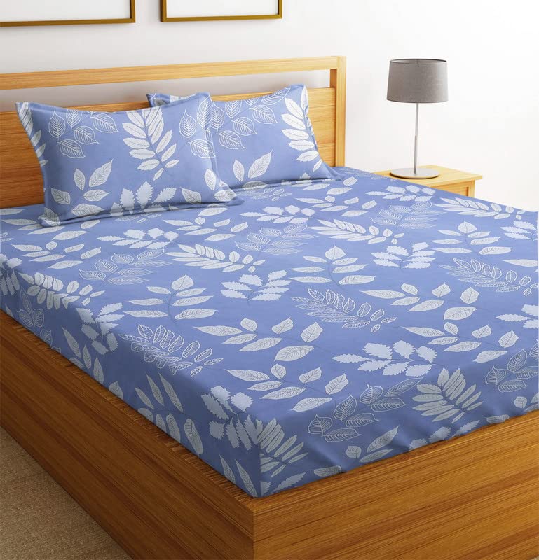 Pure Microfiber Double Bedsheet With 2 King Size Pillow Covers - 88 X 90 Inches, Royal Blue & White | Glace Cotton Breathable Super Soft Wrinkel Free Double Bedsheet