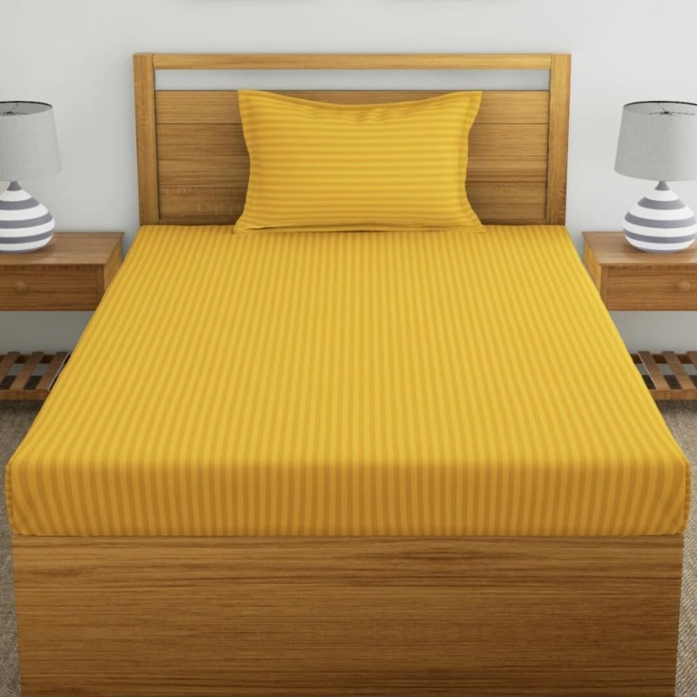 Glace Cotton 1 Single Bedsheet With 1 Pillow Cover - 60 X 90 Inches, Yellow | Comfort Fabric Bedsheet Home, Hotel & Guest House