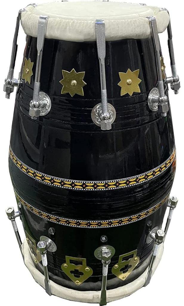 Professional Classical Dholak Nut & Bolt With Bag & Belt Also - Black | Perfectly Symmetric Round Dholak - Dholak For Festival, Wedding, Satsang | Very Easy To Tune