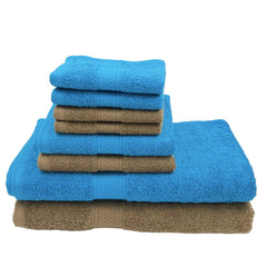 Patpug 100% Indian Cotton Plush Towel Set 2000 Gsm | Highly Absorbent, Fade Resistant, Quick Drying 2 Bath, 2 Hand & 4 Face Towel (Turquoise Blue & Sepial Brown) - 8 Piece