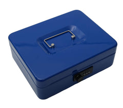 Metal Cash Box With Number Combination Lock, Size - Medium, Colour - Blue, Material - Iron, Special Feature - Removable Tray