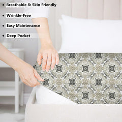 Cotton Elastic Fitted Bedsheets With 2 King Size Pillow Covers | King Size 72x78+10 Inches, Grey & White - Double Bed With All Around Elastic Super Soft