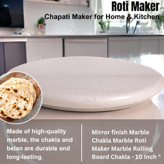 White Marble Chakla 10 Inch (Off-White) | Rolling Pin Board - Roti Maker - Phulka Maker | Chapati Maker For Home & Kitchen - Full Finished Marble Roti Maker Kitchen Utensil