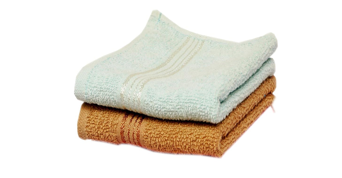 Space Fly Soft Cotton Face Towel 300 Gsm | Absorbent Washcloths & Handkerchief Set For Home, Gym & Baby Care (White & Brown) - Set Of 2