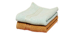 Space Fly Soft Cotton Face Towel 300 Gsm | Absorbent Washcloths & Handkerchief Set For Home, Gym & Baby Care (White & Brown) - Set Of 2