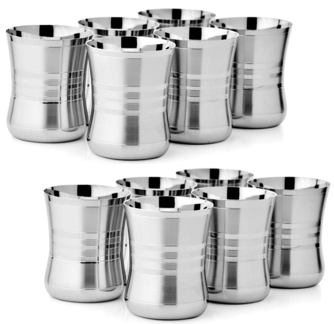 Drinkware Stainless Steel Glasses Set - 350ml Each | Steel Drinking Glass Silver Tableware - Wave Design Glass Set Of 12