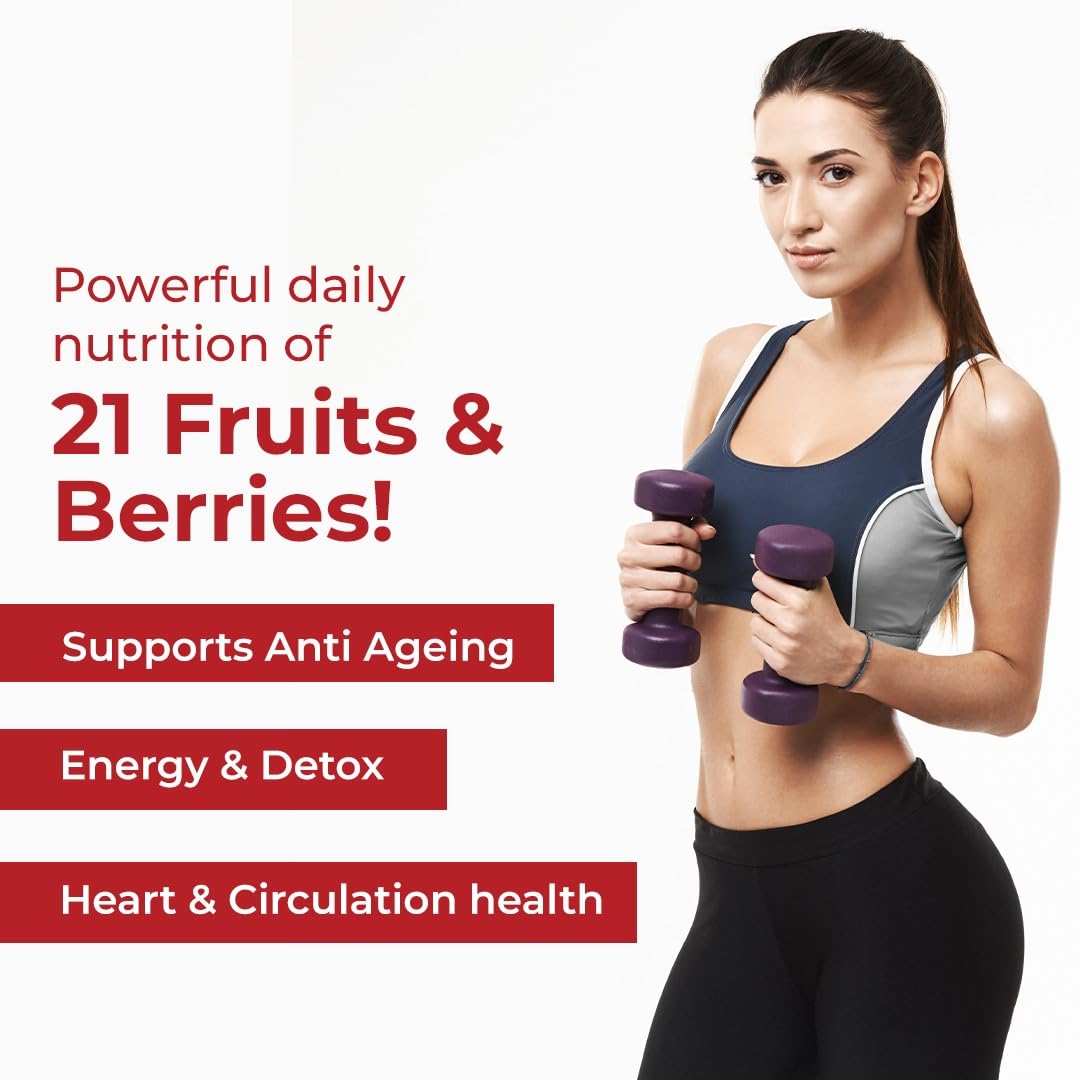 Rooted Actives Super Reds Fruits Supplement, 21 Nutritious Fruits, Berries Rich In Antioxidants, Flavonoids & Polyphenols, Heart, Circulation Health, Energy & Vitality | 60 Capsules 100gm 0.2lbs