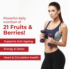 Rooted Actives Super Reds Fruits Supplement, 21 Nutritious Fruits, Berries Rich In Antioxidants, Flavonoids & Polyphenols, Heart, Circulation Health, Energy & Vitality | 60 Capsules 100gm 0.2lbs