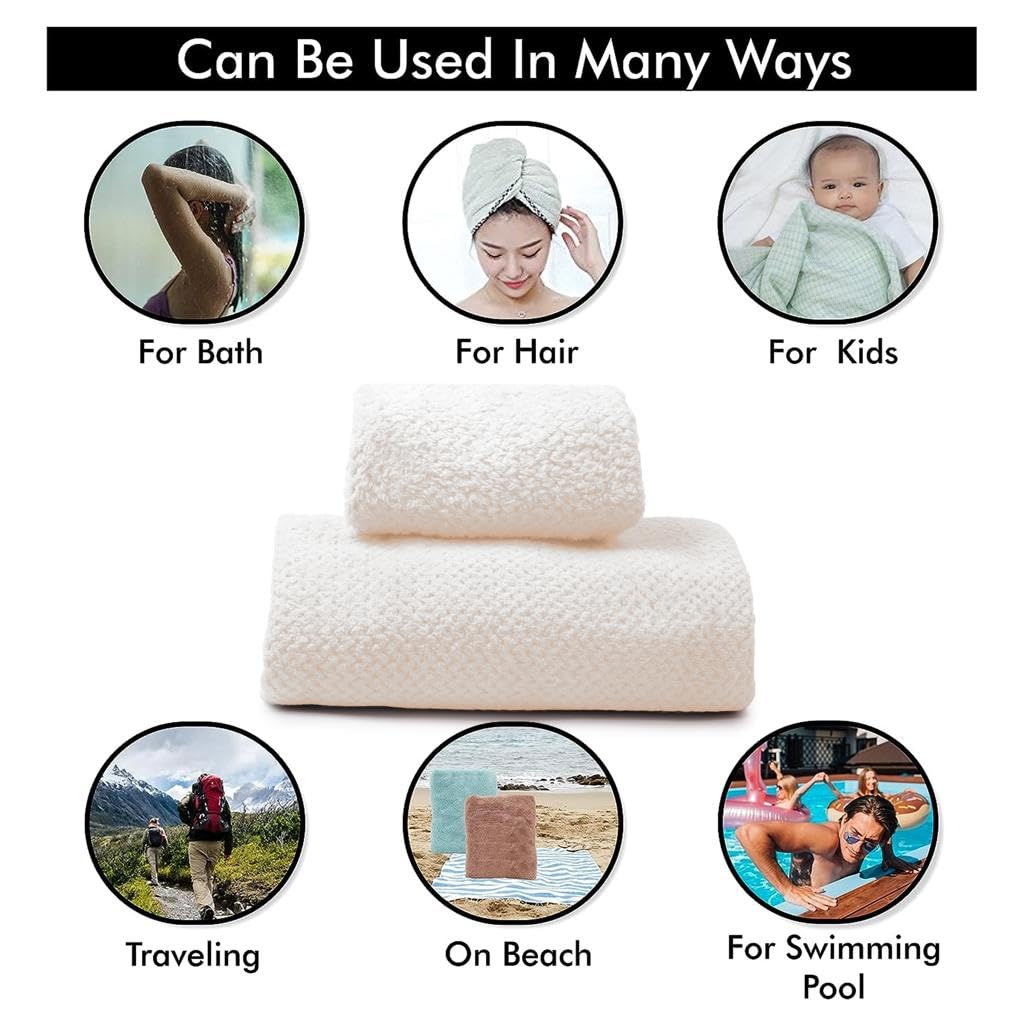 Homecloud Ultra Soft Bath & Face Towel Set 300 Gsm | 3x Softer Than Cotton Towels | Highly Absorbent & Ultra Fast Dry | Set Of 2 (Dots Cream)