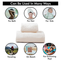 Homecloud Ultra Soft Bath & Face Towel Set 300 Gsm | 3x Softer Than Cotton Towels | Highly Absorbent & Ultra Fast Dry | Set Of 2 (Dots Cream)