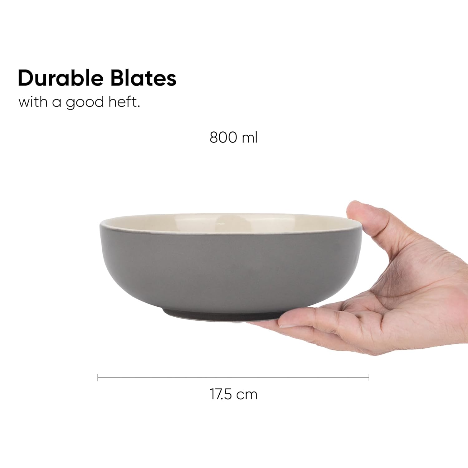 Ceramic Pasta Bowl Set Of 2 Pieces - 18cm, Grey Ivory, 800ml Each | Stoneware Ceramic Serving Bowls | Pasta Plate - Deep Plate | Ceramic Bowl With Glossy Finish - Pasta Serving Plate