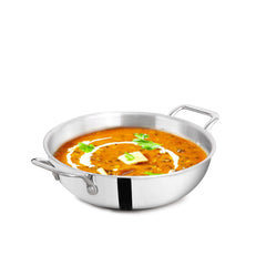 Triply Stainless Steel Kadai With Handle For 1-2 People - Very Small 20.3cm, 8 Inch, 1.7 Liters, 1 Kg | Induction Friendly, Nonstick 3-Layer Body, 100% Pure & Toxin-Free, No Chemical Coating