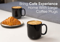 Large Ceramic Coffee Mug Set Of 2 - Black & Brown, 400ml Each | Ceramic Belly Mug, Tea Mug With Matte Finish - Mug For Coffee | Ceramic Coffee Mug - Microwave Safe & Dishwasher Safe