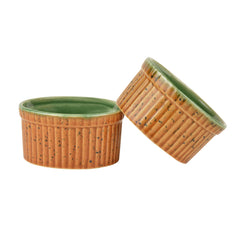 Studio Pottery Ceramic Dessert Dip Bowls Set Of 2 - 150ml Each, Brown & Copper Green | Chutney Bowls - Ketchup Bowls