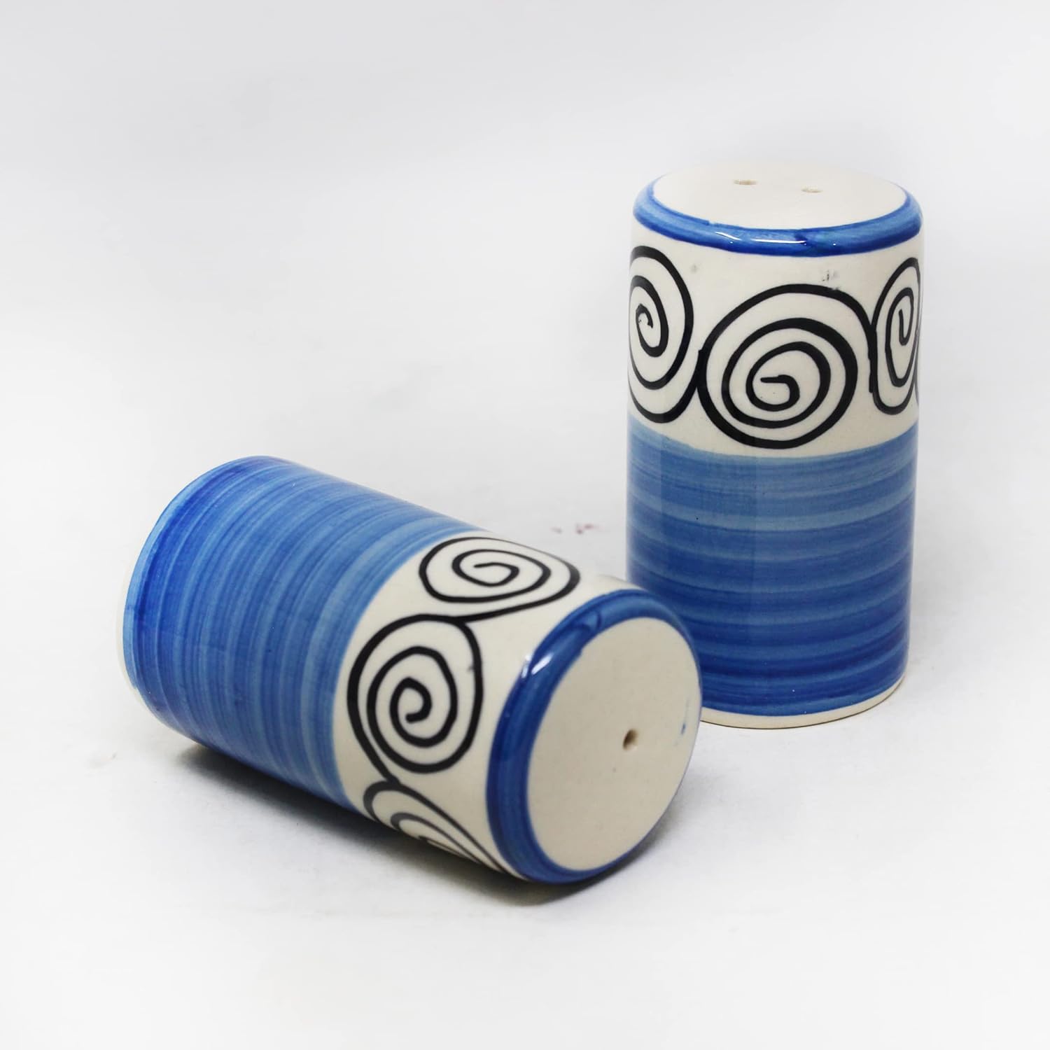 Blue Swirl Ceramic Salt & Pepper Shaker Set For Kitchen & Dining Table | 1 Salt Shaker + 1 Pepper Shaker - 2 Pieces, 80ml Each