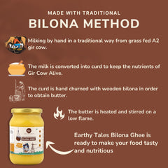 100% Pure A2 Gir Cow Ghee By Earthy Tales | Bilona Method Hand Churned Grass Feed Gir Cow Desi Ghee Perfect For Roast Makhana | (500ml) 16.9 Ounce | Jar Pack