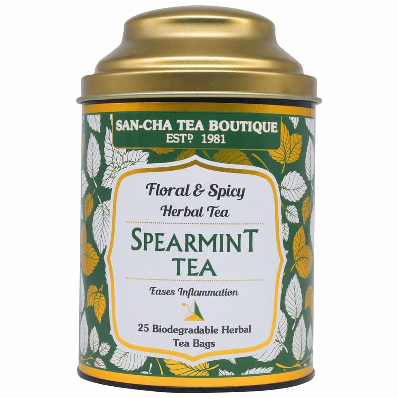 San-Cha Floral & Spicy Spearmint Herbal Tea - 25 Biodegradable Herbal Tea Bags | Herbal Tea For PCOS & PCOD - Eases Stomach Pain & Bloating | Caffeine Free