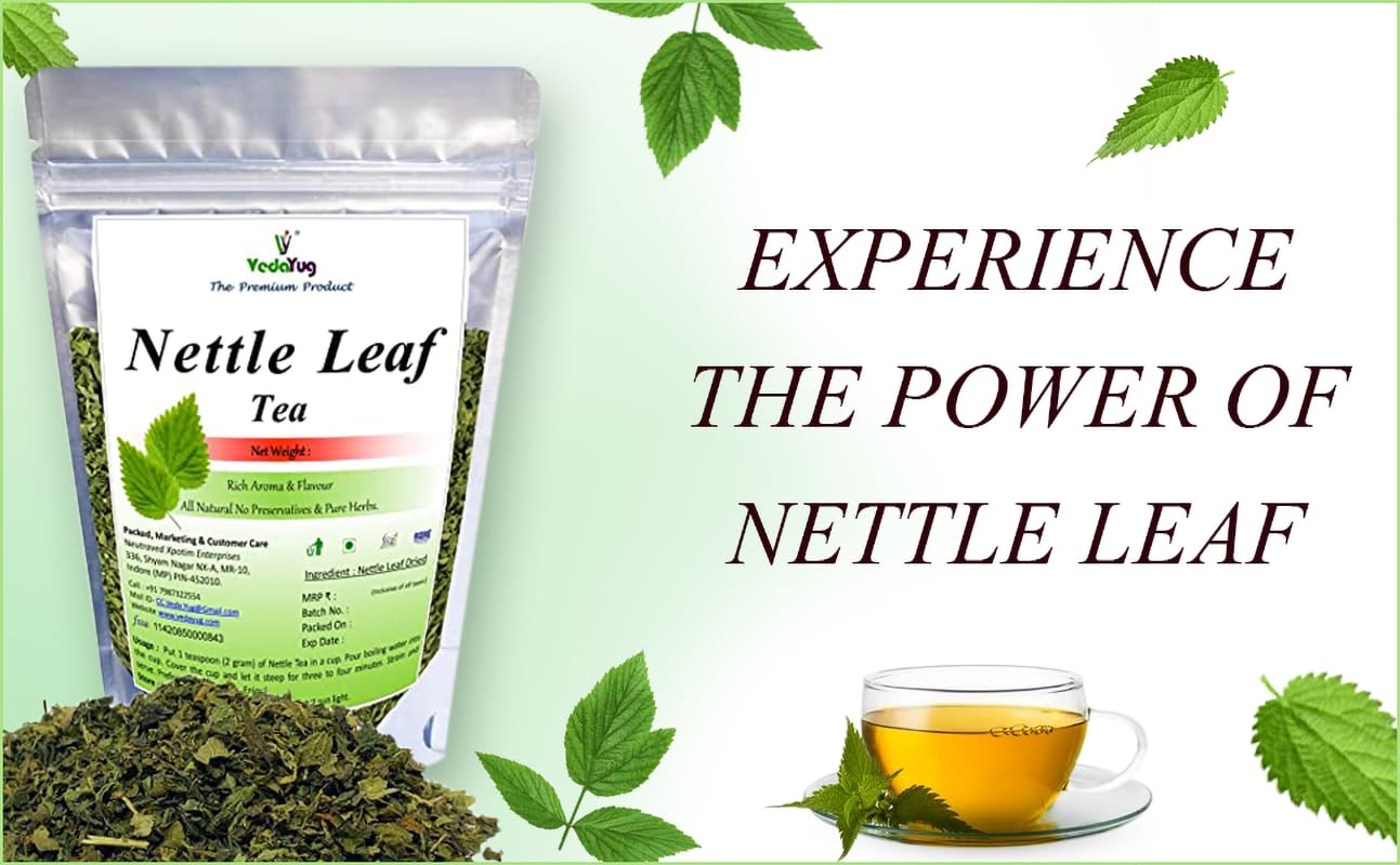 VedaYug Nettle Leaf Tea - 100gm, 3.5 Ounce | Treats Painful Muscles, Rich Aroma & Flavor - No Preservatives, No Additives