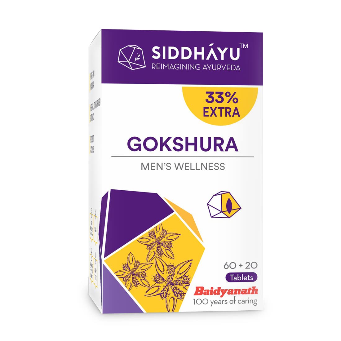 Siddhayu Gokshura Tablet Men's Wellness, Tribulus Enhances Immunity Boosting & Strength | 60 + 20 Tablets, 100gm 0.2lbs Each Pack Of 2