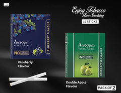 Aarogyam Herbals Pack Of 2 Flavours 100% Tobacco & Nicotine Free Cigarette For Relieve Stress & Mood Enhance Product Green Apple, Blueberry - 10 Sticks X 2 Packets