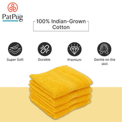 Patpug 100% Indian Ultra Soft Cotton Face Towel 500 Gsm | Napkin, Baby Face Towel, For Facewash, Gym, Travel, Hanky (Sunrise Yellow) | Pack Of 4