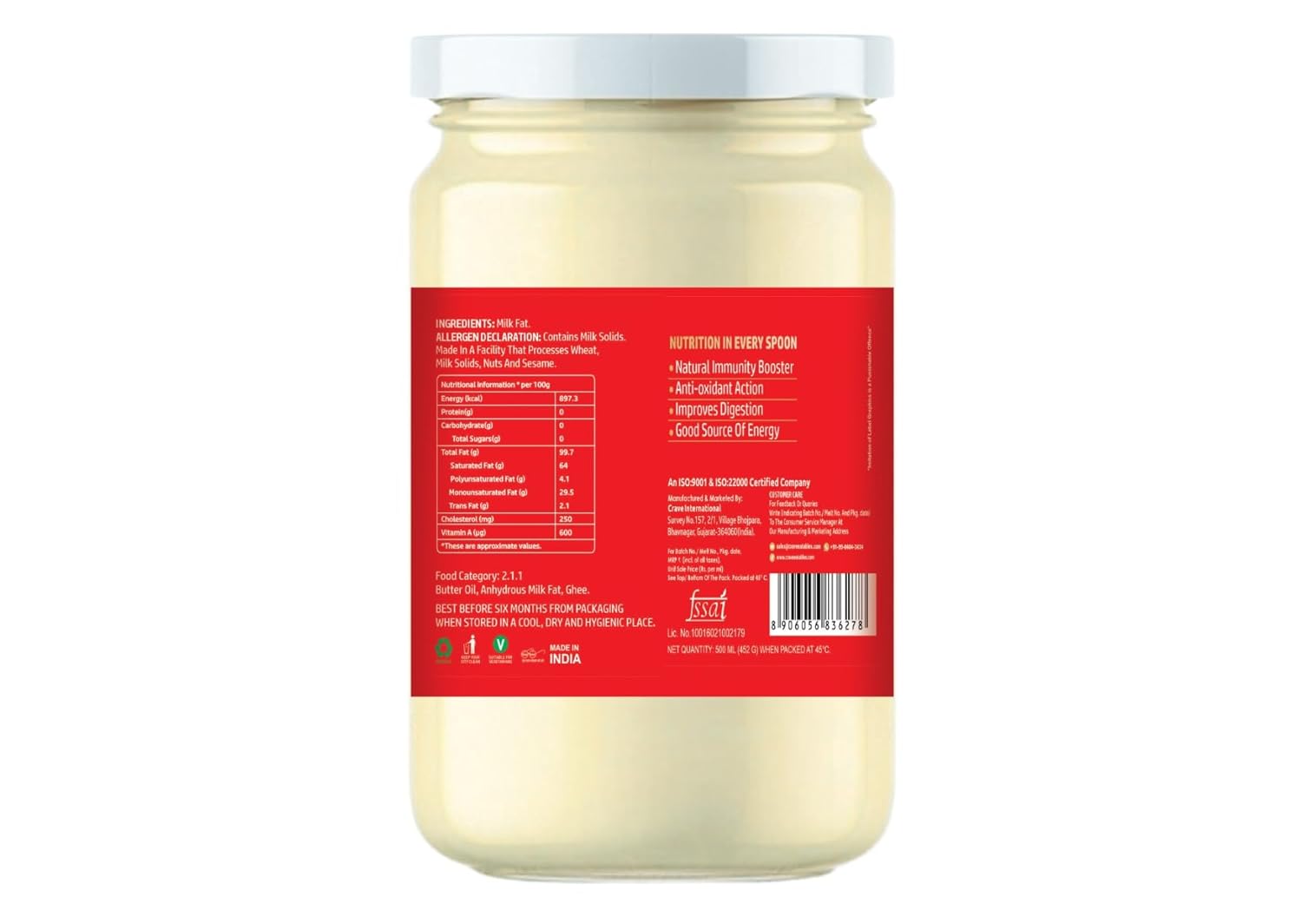 Organic Bachubahi'S Desi Buffalo Ghee By Crave Eatables | Rich In Nutrients & Delicious Healthy Desi Buffalo Ghee Ideal For Heart Health | (500ml) 16.9 Ounce | Jar Pack