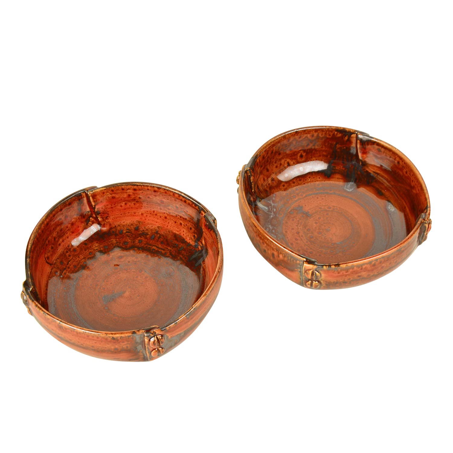 Studio Pottery Hand Glazed Ceramic Serving Bowls Set Of 2 - Brown, Diameter – 17 Cm, 800ml Each | Snacks Serving Bowls - Salad & Pasta Serving Bowls