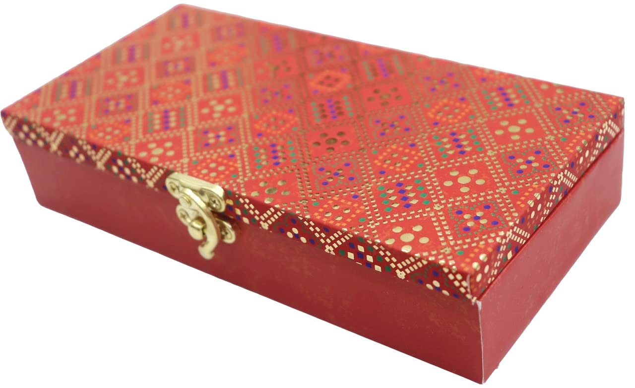 Designer Wodden Fancy Shagun Gift Boxes For Wedding, Shagun Cash Box Or Money Box With Mgi Printing For Wedding, Engagement, Holi, Diwali, Baby Showers, Colour - Red