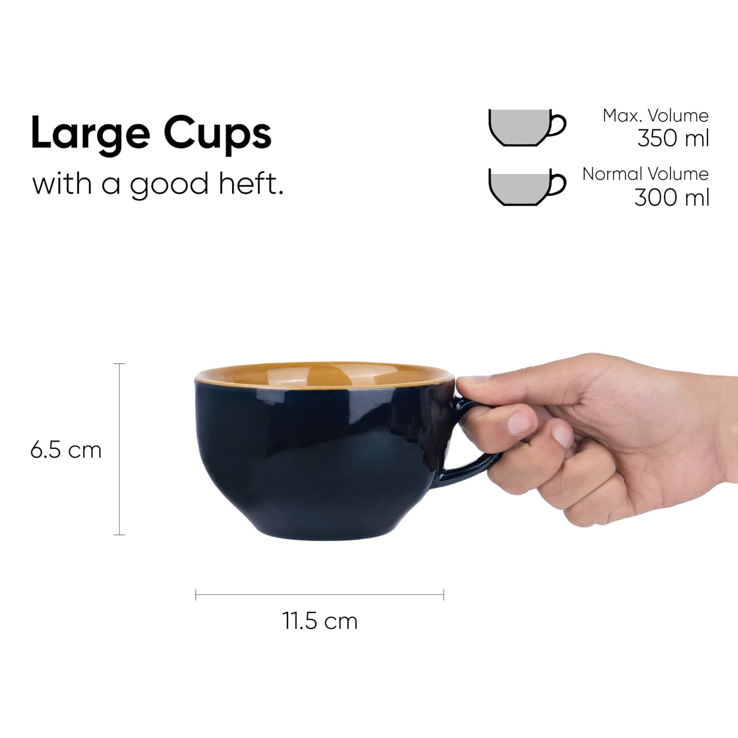 Ceramic Soup Bowl Set With Spoon Set Of 2 - Persian Blue, 350ml Each | Soup Mug - Soup Cup | 2 Soup Bowls + 2 Soup Spoons | Glossy Finish Ceramic Soup Bowls - Microwave Safe Soup Cup Set