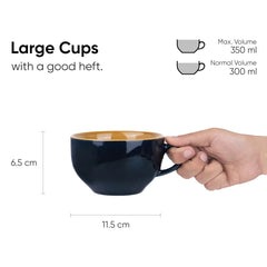 Ceramic Soup Bowl Set With Spoon Set Of 2 - Persian Blue, 350ml Each | 2 Soup Bowls + 2 Soup Spoons - Soup Mug, Soup Cup | Glossy Finish Ceramic Soup Bowls - Microwave Safe & Dishwasher Safe