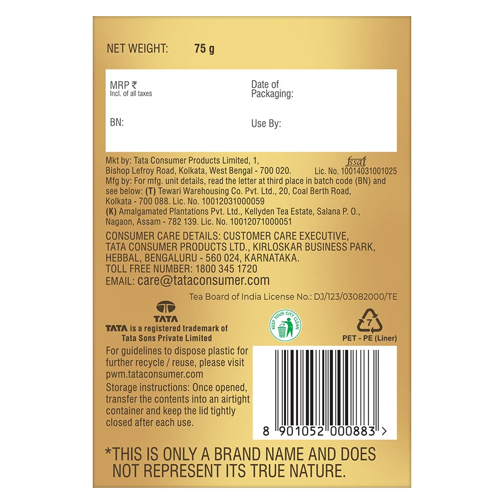 Tata Tea Gold Darjeeling Fine Long Leaf Tea - 75gm, 2.6 Ounce | Rich & Aromatic Chai Black Tea - Distinct Sweet Flavour | Medium Caffeine Chai Patti