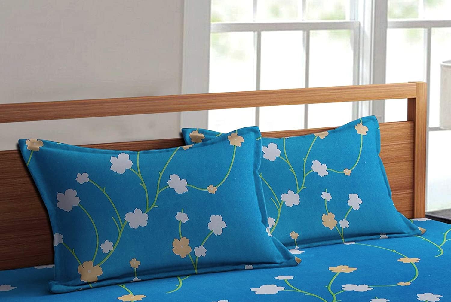 Printed Double Bedsheets King Size With 2 Pillow Cover - 90 X 90 Inches, Blue | Breathable & Wrinkle Free-Super Soft Premium Brushed Glace Cotton Bedsheet