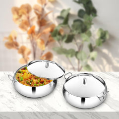 High Grade Stainless Steel Marina Serving Bowl Set With Lid - 2 Pieces, 17 Cm Each, 1000ml Each