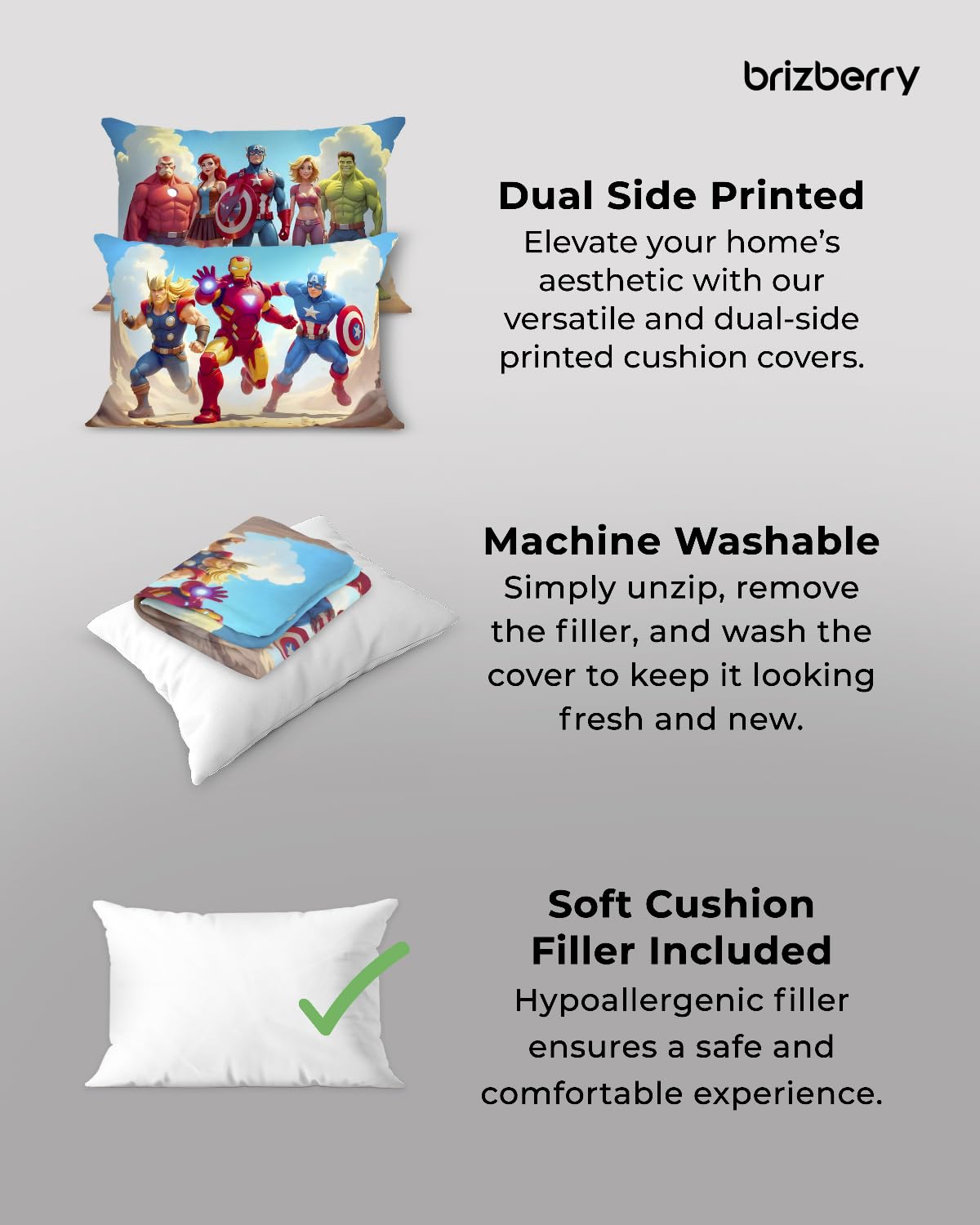Kids Pillow Cushion With Super Soft Fabric, Animal & Cartoon Prints - 12x18 Inches | Dual Sided Design, Durable & Easy Care | Large & Versatile, Multi-Purpose, Made In India - Design 32