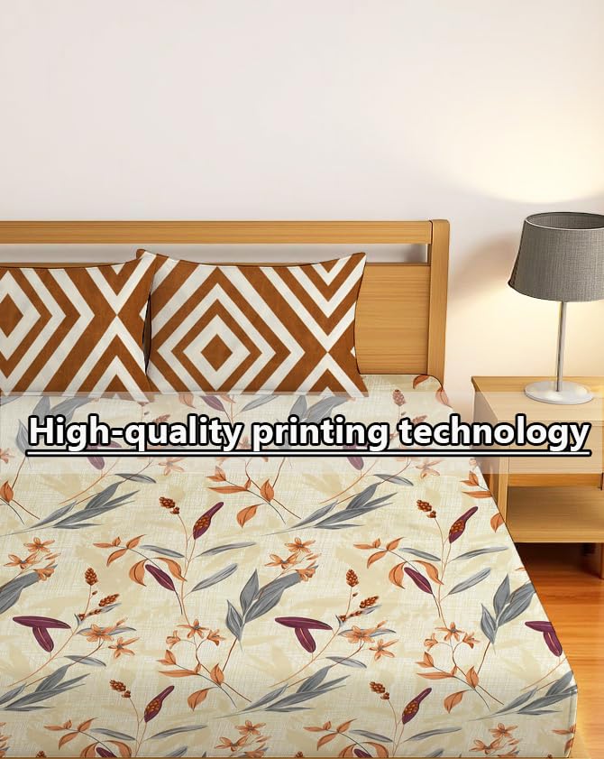 Luxurious Queen Size Bedsheet For Double Bed With 2 Pillow Cover - 90 X 90 Inches, Cream & Brown | Perfect For Daily Use, Guest Rooms | Gift For Housewarmings, Weddings