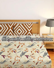 Luxurious Queen Size Bedsheet For Double Bed With 2 Pillow Cover - 90 X 90 Inches, Cream & Brown | Perfect For Daily Use, Guest Rooms | Gift For Housewarmings, Weddings