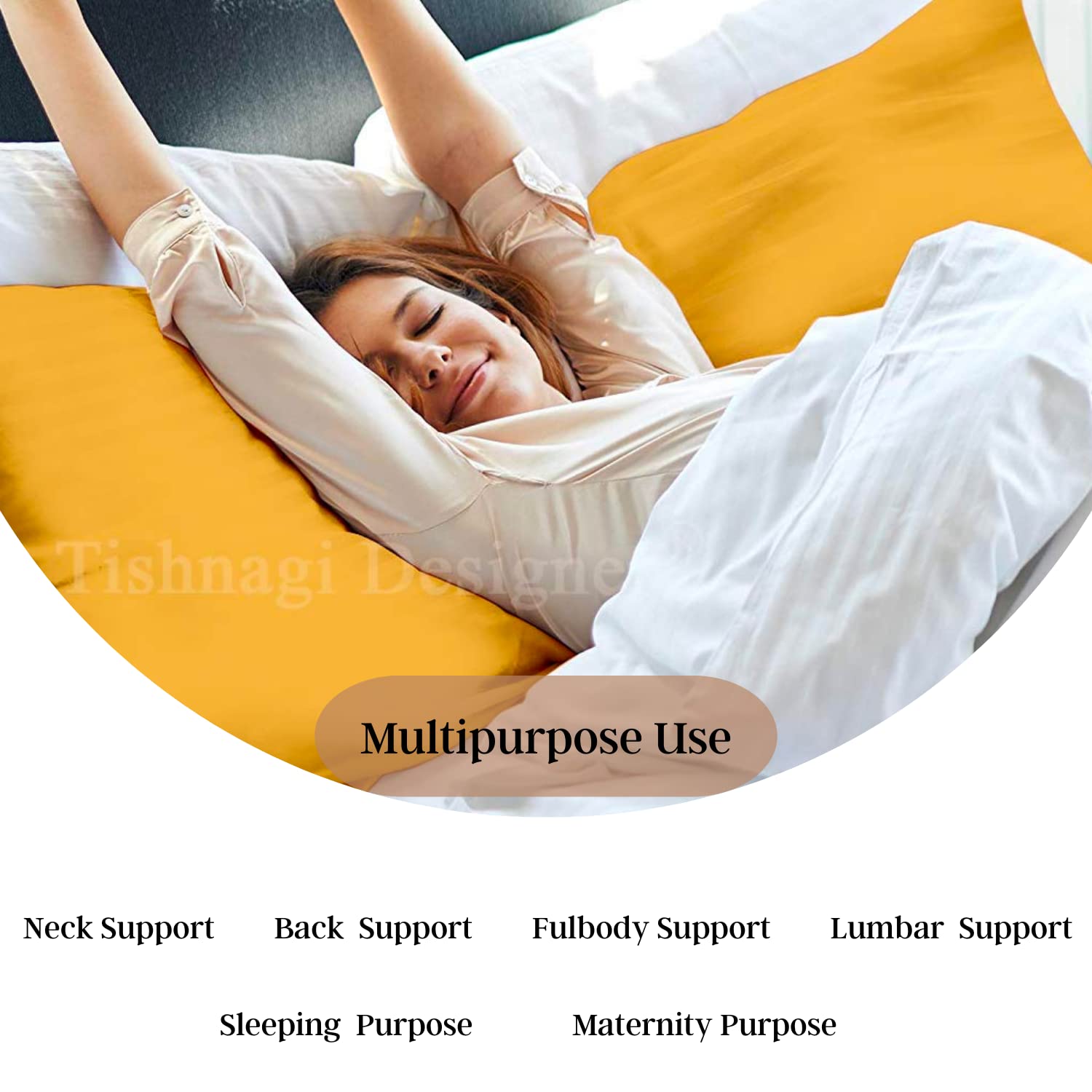 Full Body Pillow, Maternity Pillow For Sleeping, Back Support, Mustard Color - 18 X 54 Inch | Pregnancy Pillows, Microfiber Filling, Removable Cover, Lightweight, Foldable, Adjustable Pillow
