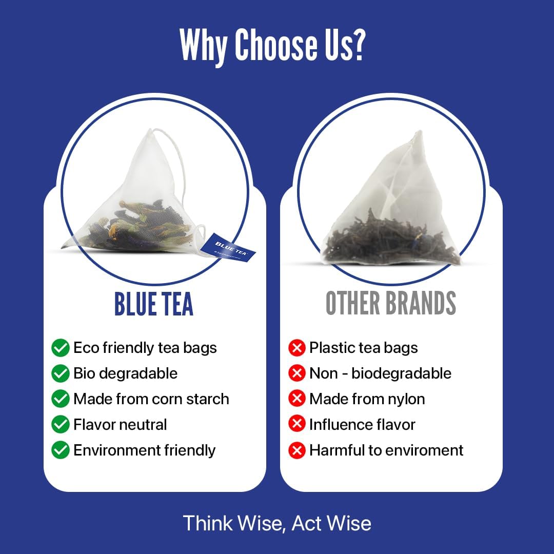 Blue Tea Butterfly Pea Flowers Ashwagandha Herbal Tea - 30 Pyramid Tea Bags | Sun Dried Flower Antioxidant Tea - Caffeine Free, Detox Tea | No Added Colors, Aparajita - Shankhpushpi, Zipper Pack