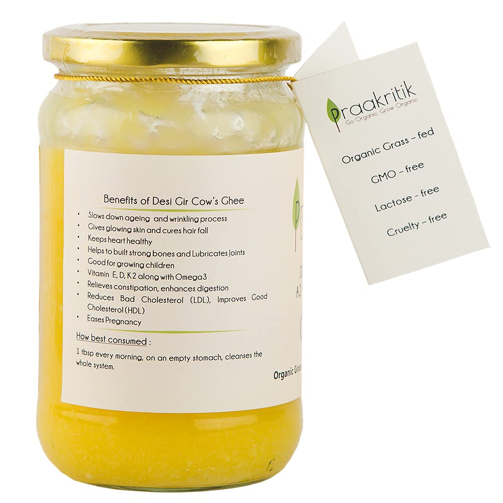 Pure Natural A2 Gir Cow Desi Ghee By Praakritik | High In Protein Fiber & Nutrients Healthy Desi Ghee Good For Parathe | (1 Litr) 33.8 Ounce | Jar Pack